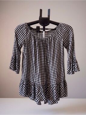 Beach Lunch Lounge Black & White Gingham Bell Sleeve Top XS/TP Oversized